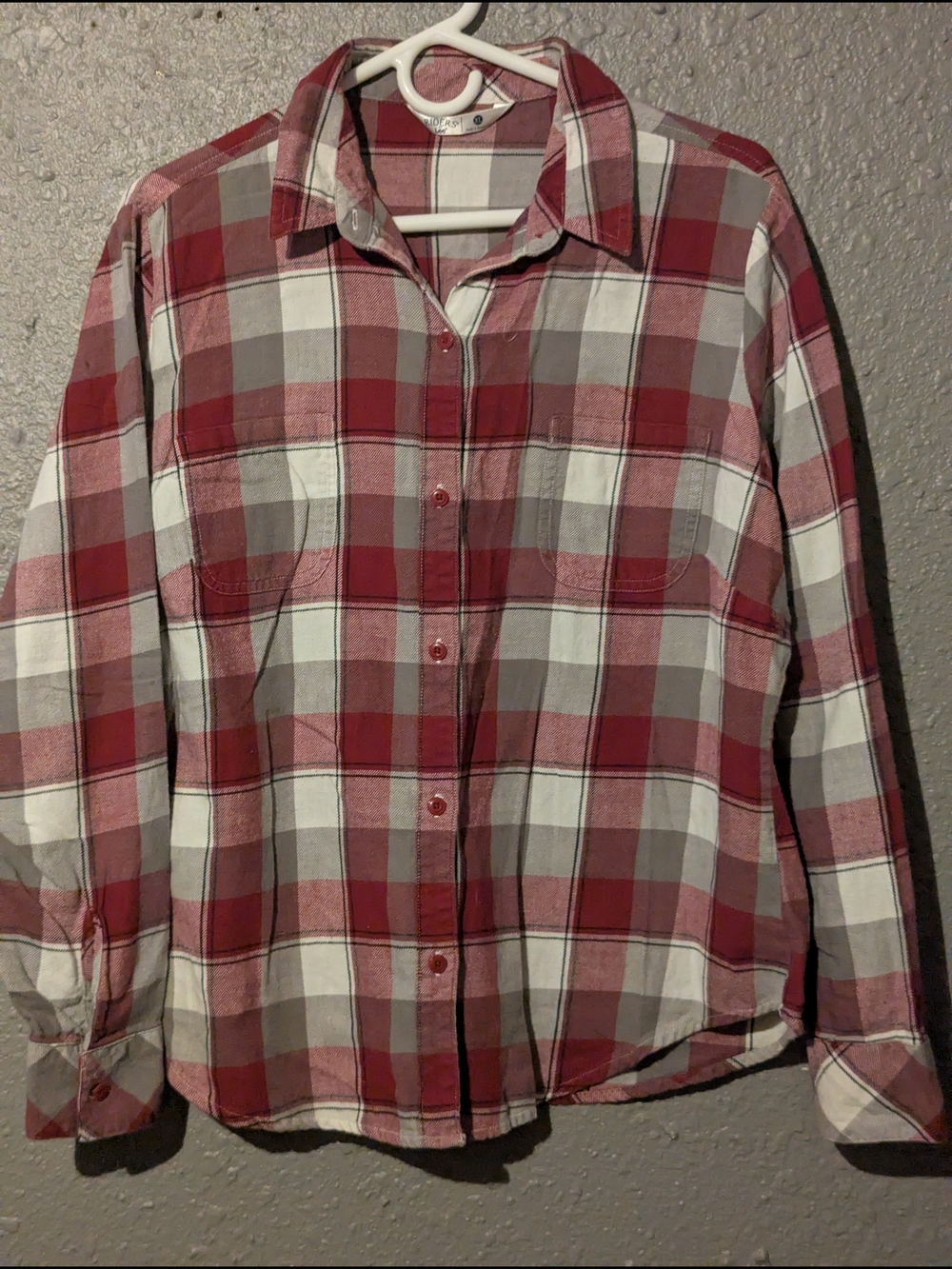 Sz XL Red and White Plaid Button-Up Shirt